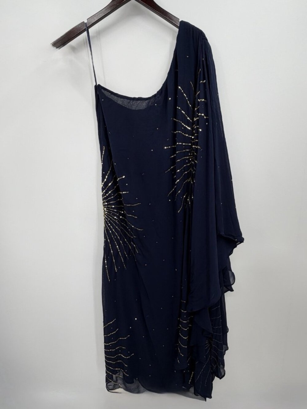 Rixo Liza Midnight Star Dress with Gold Sequins size M US 8 UK 12 One Shoulder